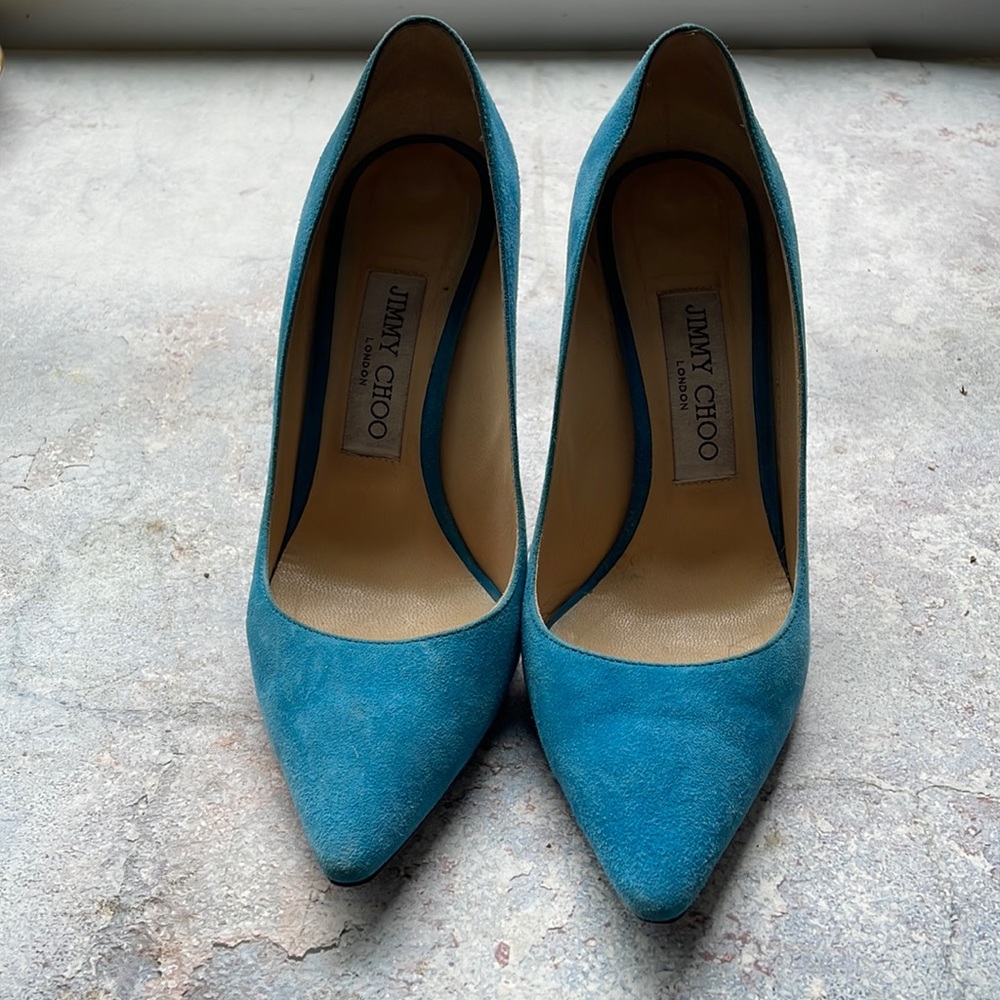 Jimmy Choo Blue Suede Romy Pump - Picture 4 of 12